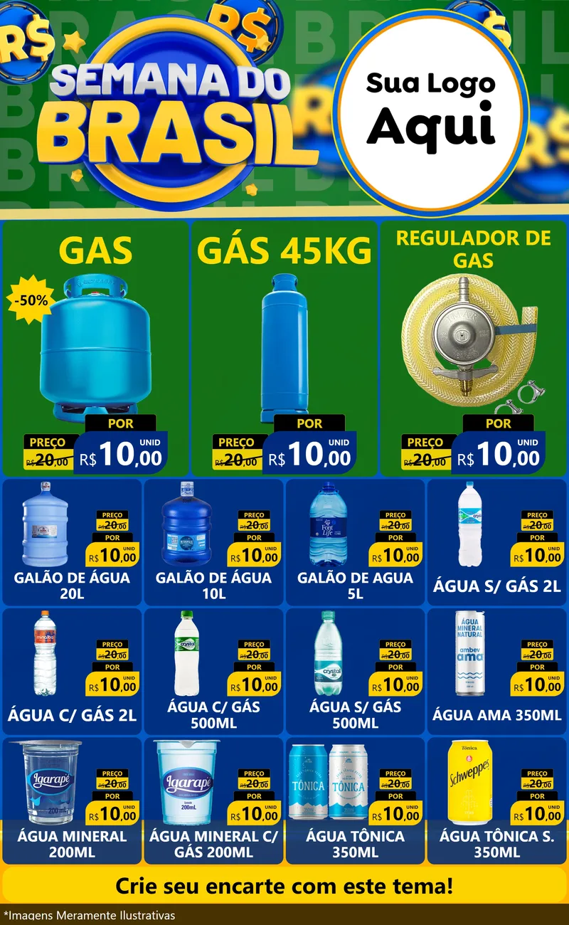 Modelo de Encarte para Encarte Grande com o tema Semana Do Brasil para Água e gás