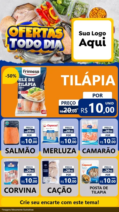 Modelo de Rede Social para Stories com o tema Ofertas Todo Dia para Peixaria