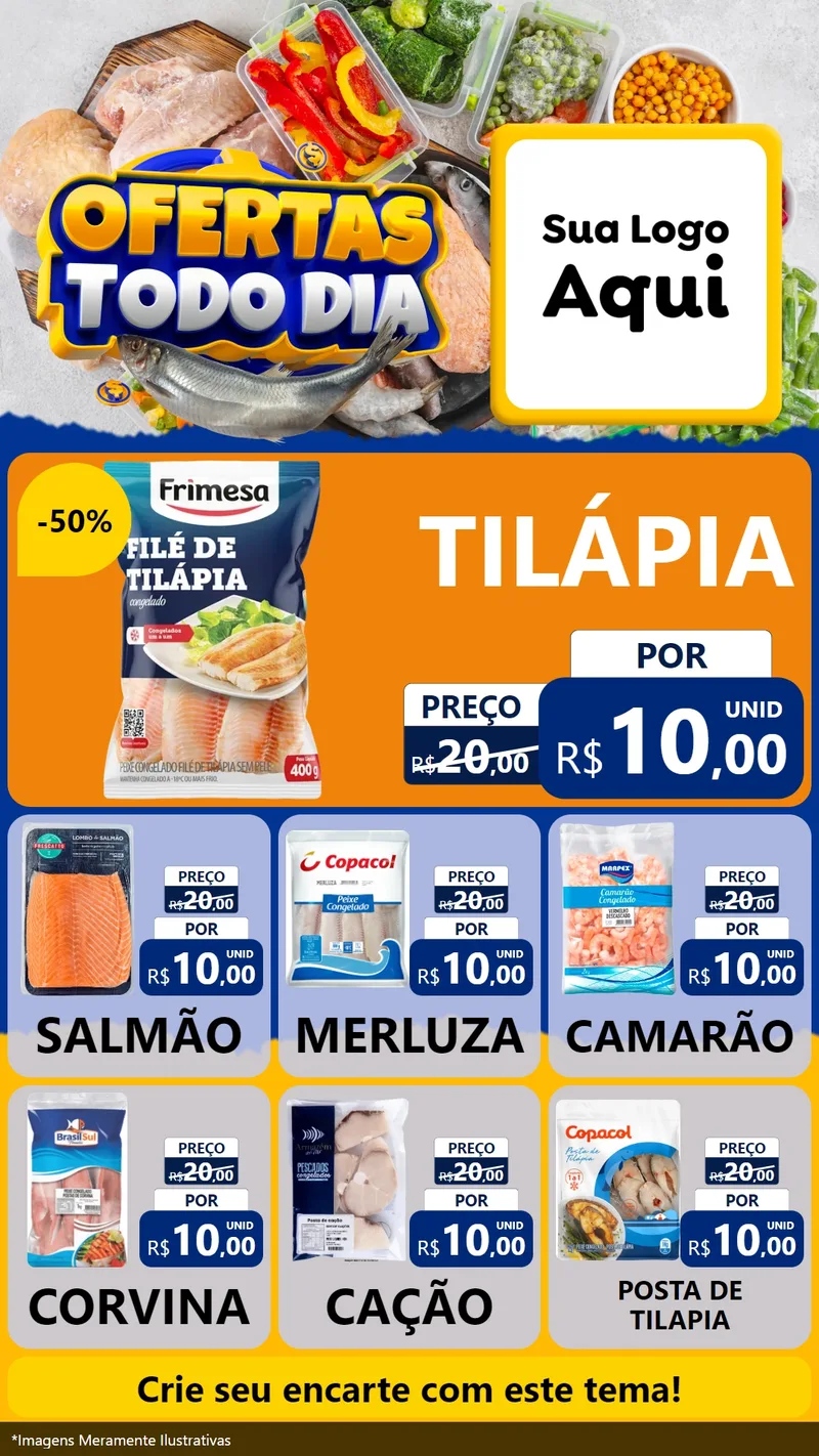 Modelo de Rede Social para Stories com o tema Ofertas Todo Dia para Peixaria