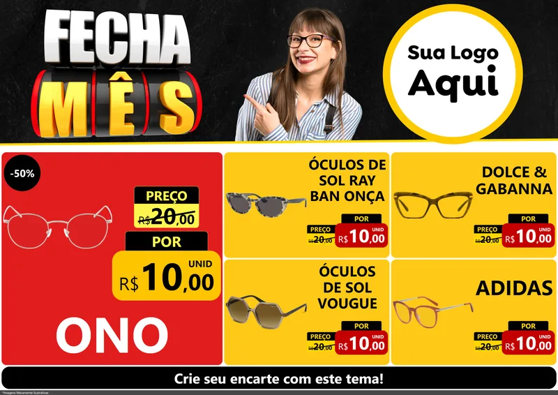 Modelo de Encarte para Encarte A4 Horizontal com o tema Fecha Mês para Óticas