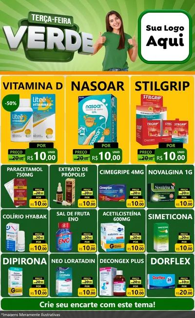 Modelo de Encarte para Encarte Grande com o tema Terça - Feira Verde para Farmácia