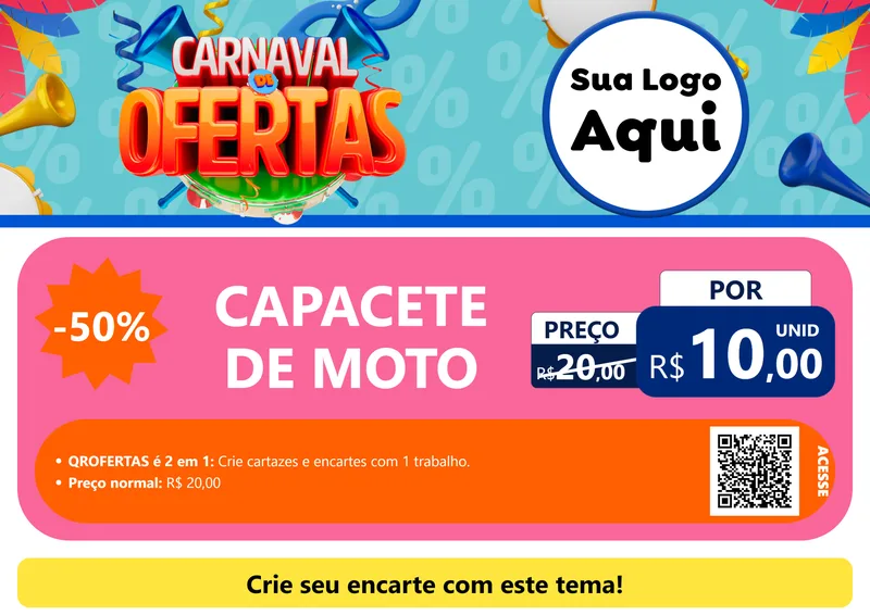 Modelo de Cartaz para Cartaz A4 Horizontal com o tema Carnaval de Ofertas para Moto peças