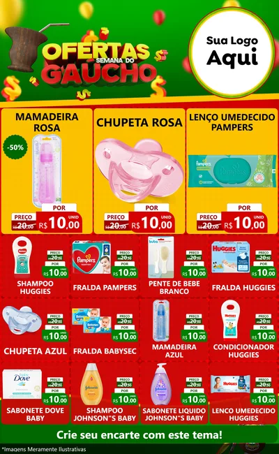 Modelo de Encarte para Encarte Grande com o tema Ofertas Semana Do Gaúcho para Bebês