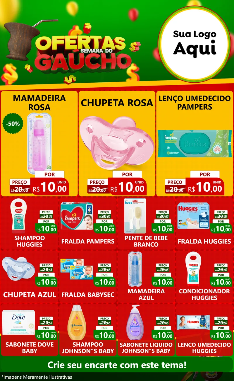 Modelo de Encarte para Encarte Grande com o tema Ofertas Semana Do Gaúcho para Bebês