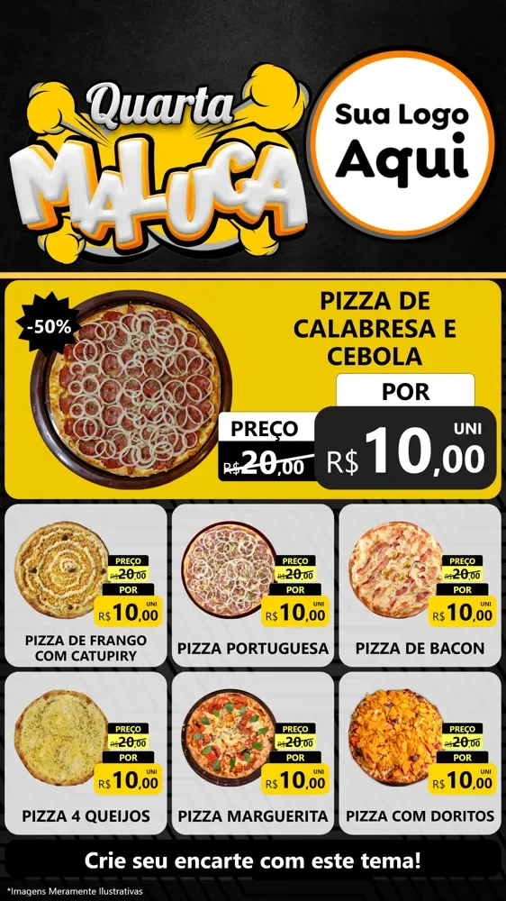 Modelo de Rede Social para Stories com o tema Quarta Maluca para Pizzaria