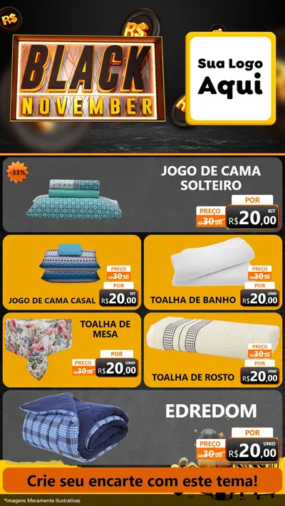 Modelo de TV para TV Vertical com o tema Black November para Cama, Mesa e Banho