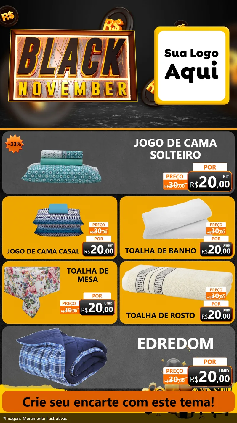 Modelo de TV para TV Vertical com o tema Black November para Cama, Mesa e Banho