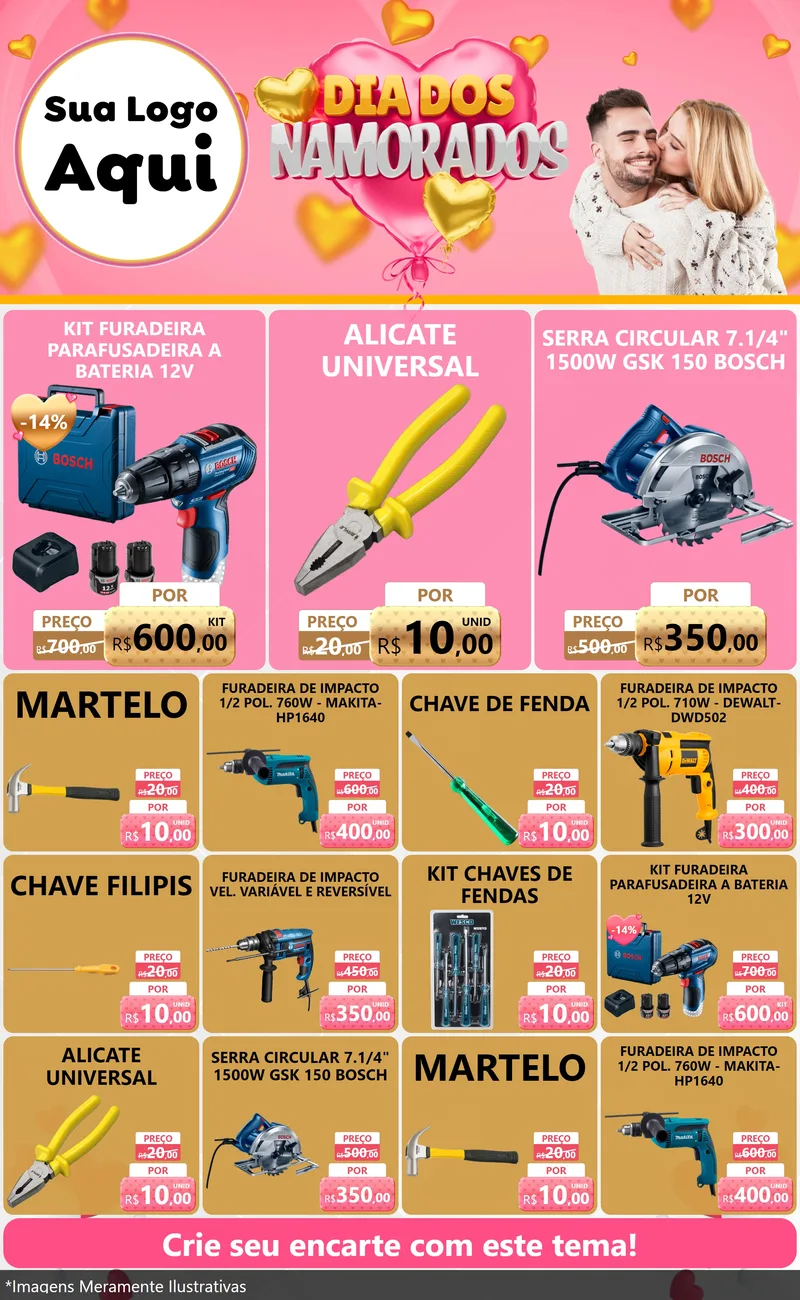 Modelo de Encarte para Encarte Grande com o tema Dia dos Namorados para Maquinas e Ferramentas