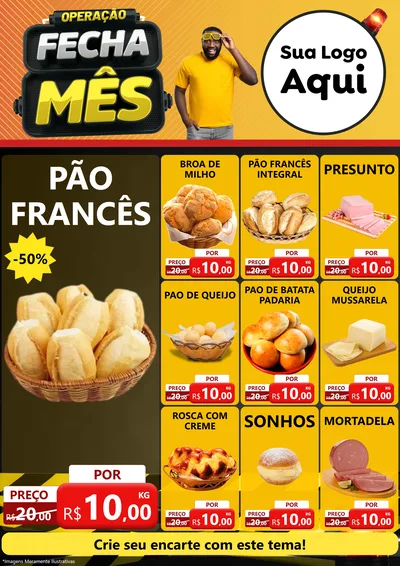 Modelo de Encarte para Encarte A4 Vertical com o tema Operação Fecha Mês para Padaria