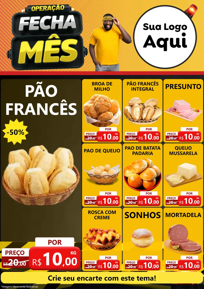 Modelo de Encarte para Encarte A4 Vertical com o tema Operação Fecha Mês para Padaria