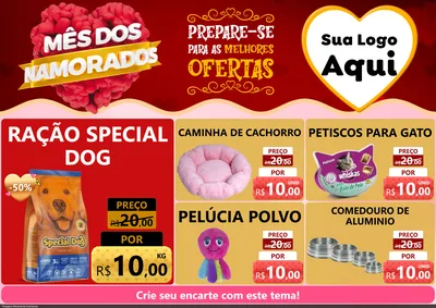 Modelo de Encarte para Encarte A4 Horizontal com o tema Mês dos Namorados para Pet Shop