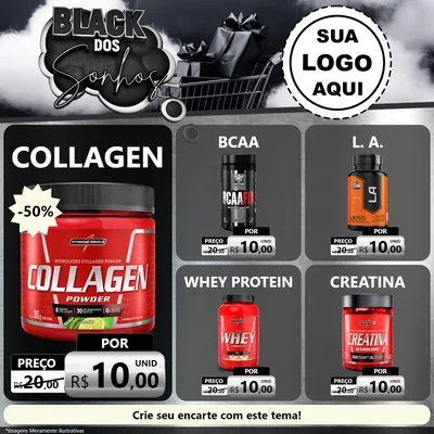 Modelo de Rede Social para Feed Facebook com o tema Black dos Sonhos para Suplementos alimentares