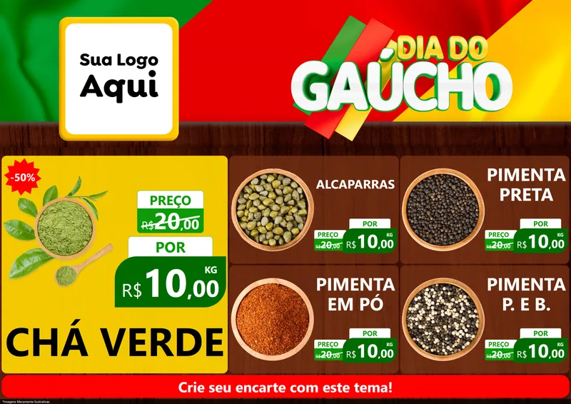 Modelo de Encarte para Encarte A4 Horizontal com o tema Dia do Gaúcho para Produtos Naturais