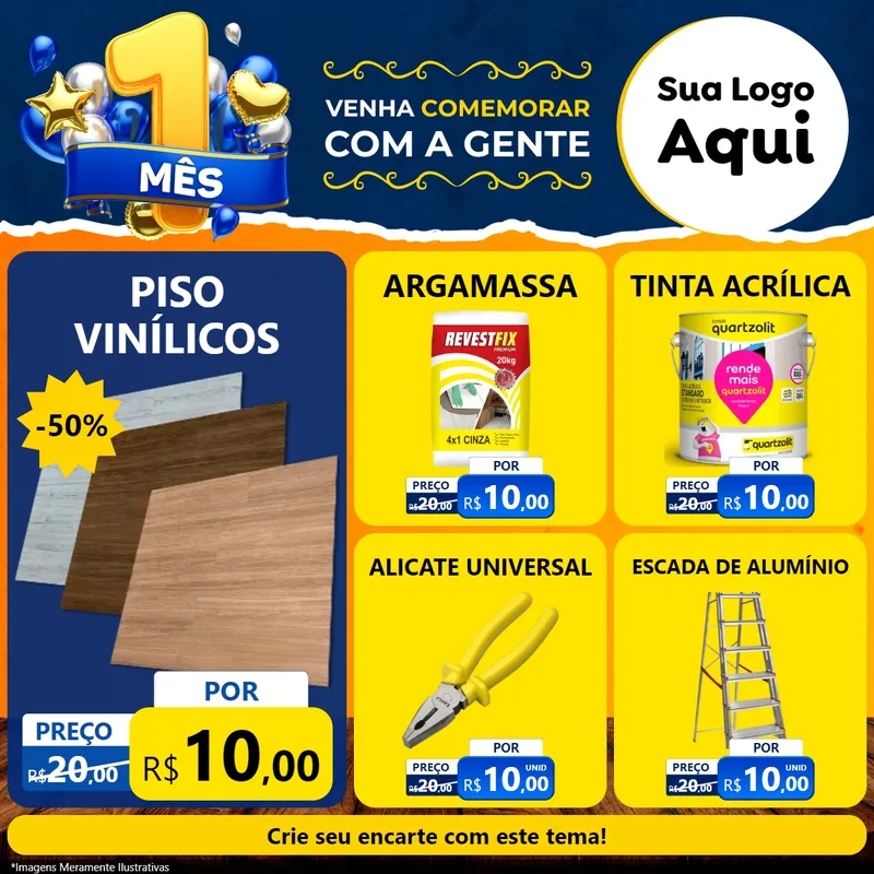 Modelo de Rede Social para Feed Facebook com o tema Um Mês de Aniversário para Material para Construção
