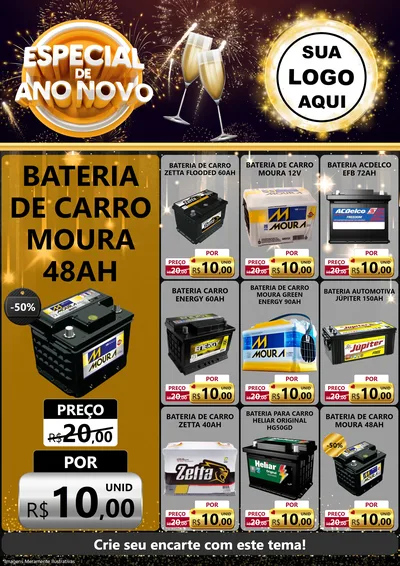 Modelo de Encarte para Encarte A4 Vertical com o tema Especial de Ano Novo para Baterias Elétricas