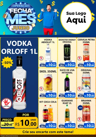 Modelo de Encarte para Encarte A4 Vertical com o tema Operação Fecha Mês, Junho para Distribuidora de bebidas