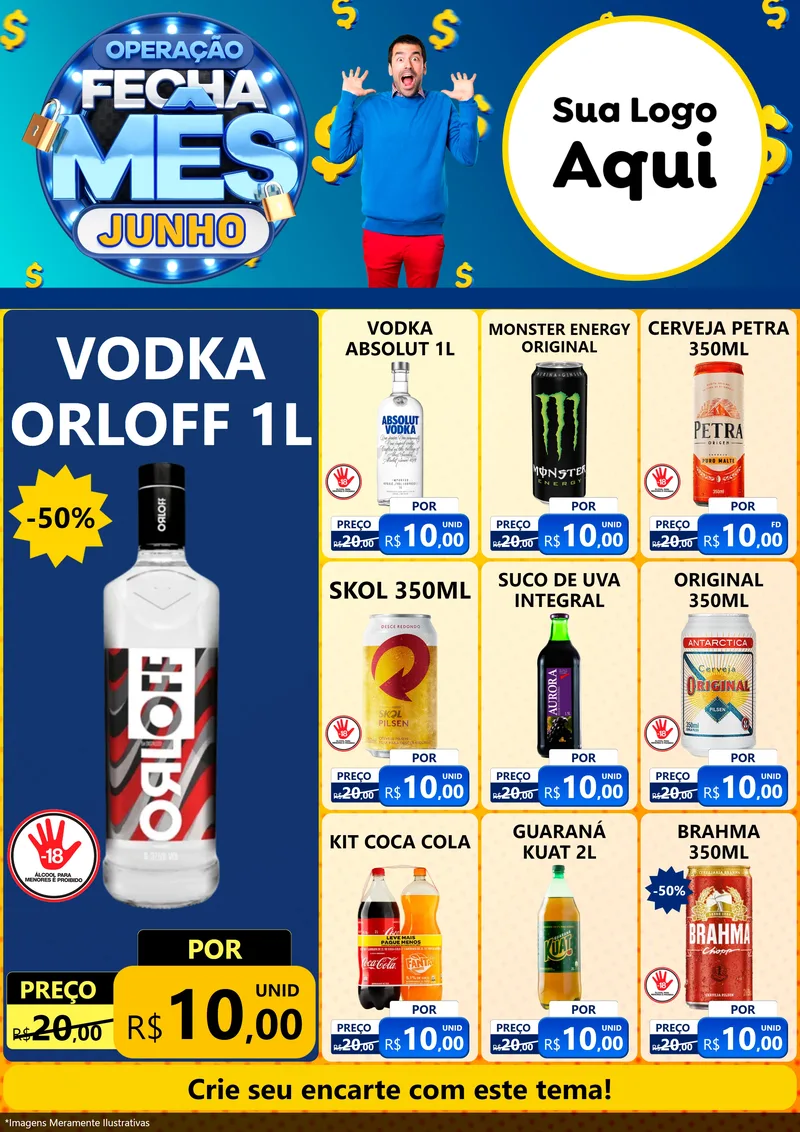 Modelo de Encarte para Encarte A4 Vertical com o tema Operação Fecha Mês, Junho para Distribuidora de bebidas