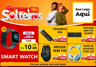 Modelo de Encarte para Encarte A4 Horizontal com o tema Semana dos Solteiros para Informática