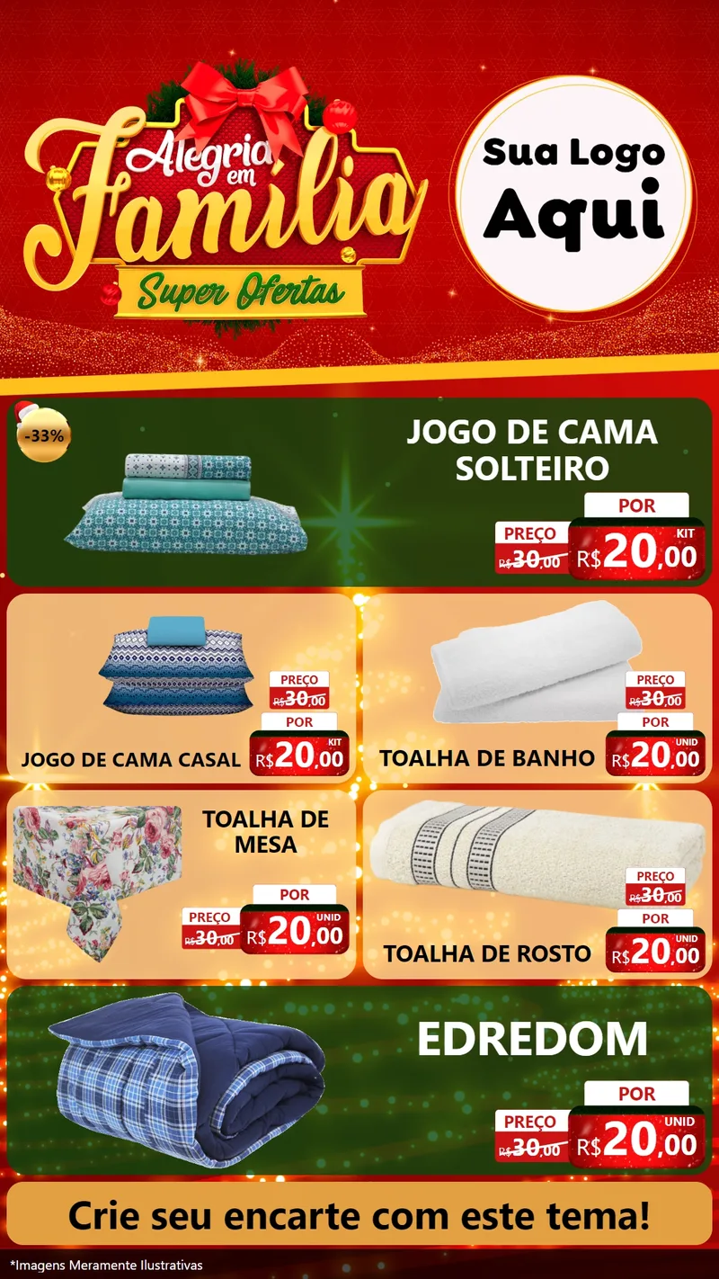 Modelo de TV para TV Vertical com o tema Alegria em Família Super Ofertas - Natal para Cama, Mesa e Banho