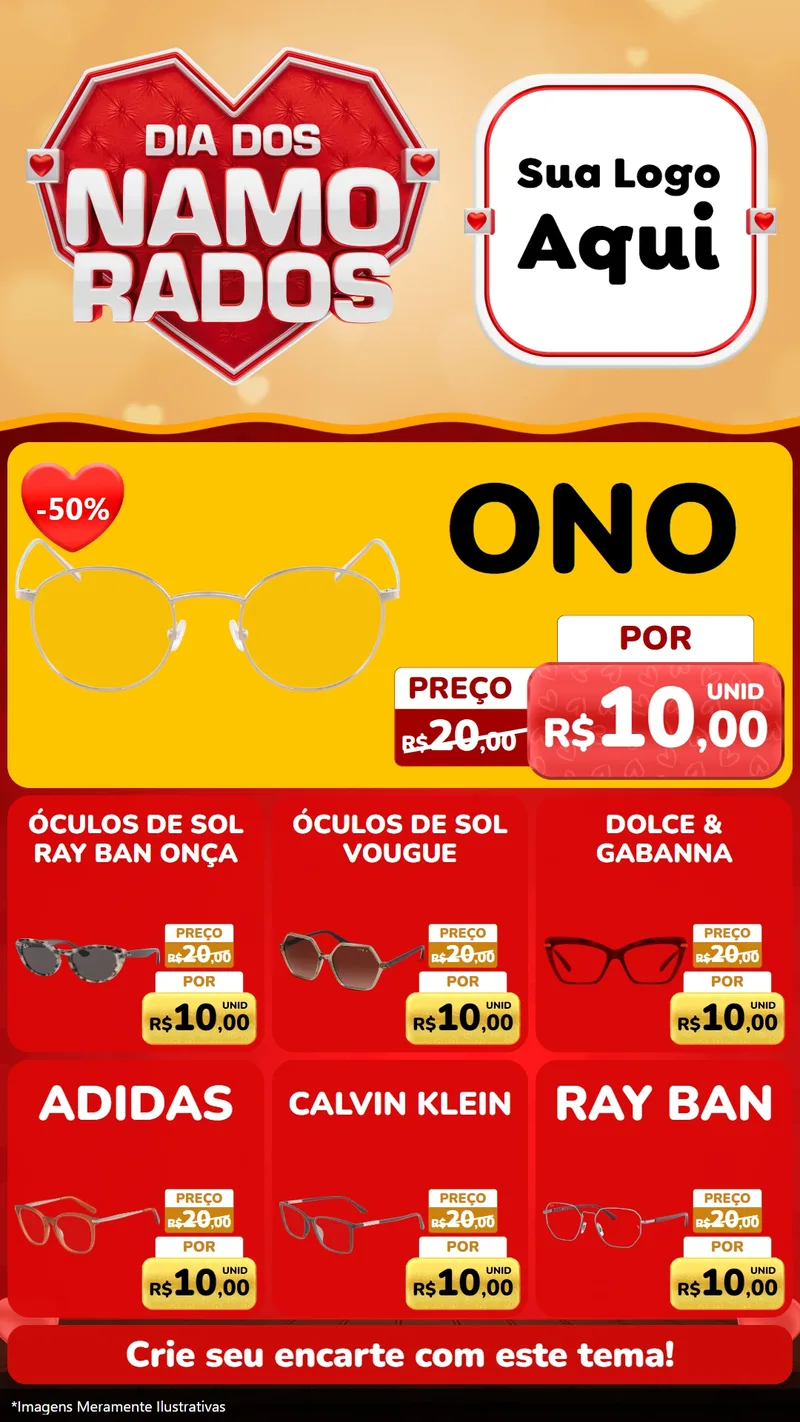 Modelo de Rede Social para Stories com o tema Dia dos Namorados para Óticas