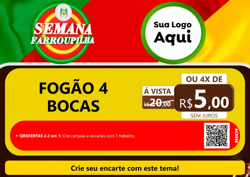 Modelo de Cartaz para Cartaz A4 Horizontal com o tema Semana Farroupilha para Móveis e Eletro