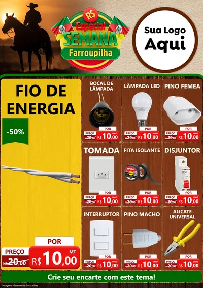 Modelo de Encarte para Encarte A4 Vertical com o tema Especial Semana Farroupilha para Materiais Elétricos