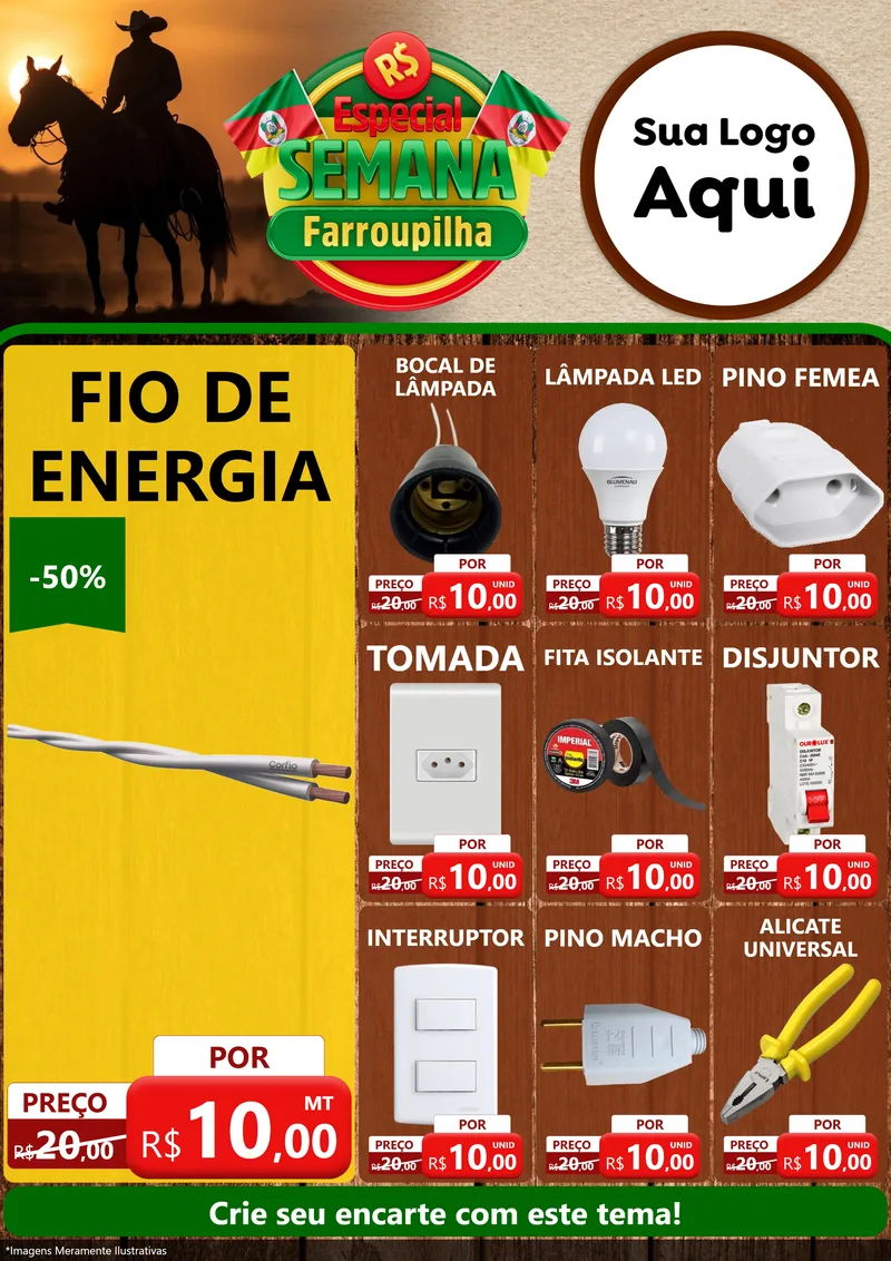 Modelo de Encarte para Encarte A4 Vertical com o tema Especial Semana Farroupilha para Materiais Elétricos