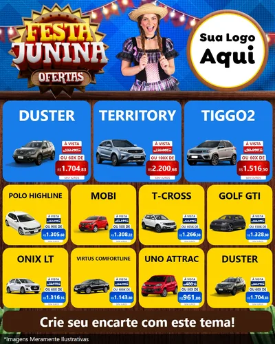 Modelo de Rede Social para Feed Instagram com o tema Festa Junina Ofertas para Concessionaria de Carros
