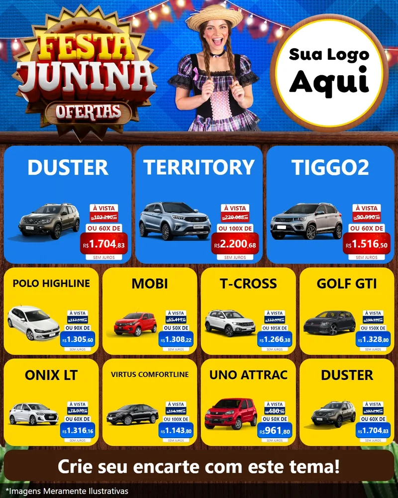 Modelo de Rede Social para Feed Instagram com o tema Festa Junina Ofertas para Concessionaria de Carros