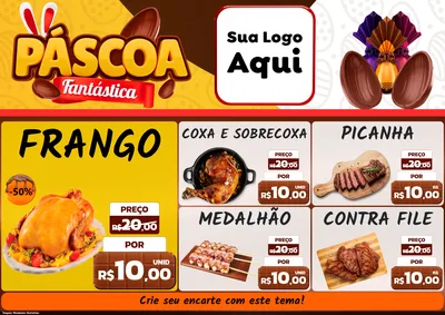Modelo de Encarte para Encarte A4 Horizontal com o tema Páscoa Fantástica para Assados
