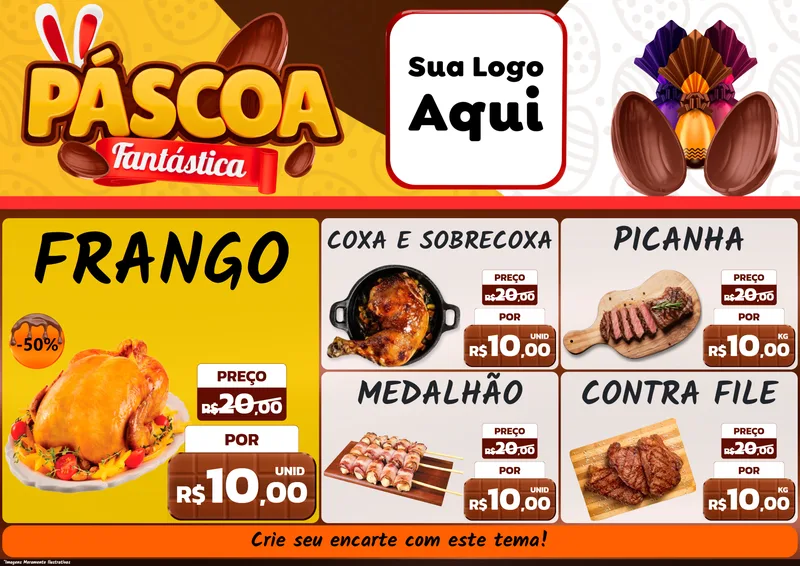 Modelo de Encarte para Encarte A4 Horizontal com o tema Páscoa Fantástica para Assados