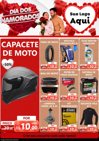 Modelo de Encarte para Encarte A4 Vertical com o tema Dia dos Namorados para Moto peças