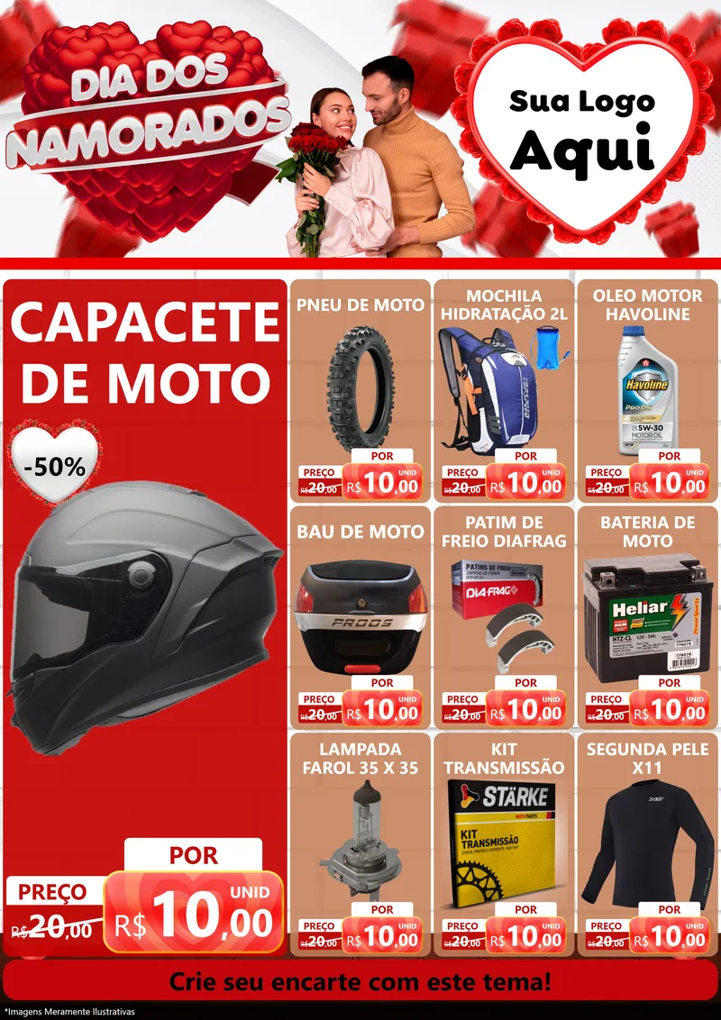 Modelo de Encarte para Encarte A4 Vertical com o tema Dia dos Namorados para Moto peças