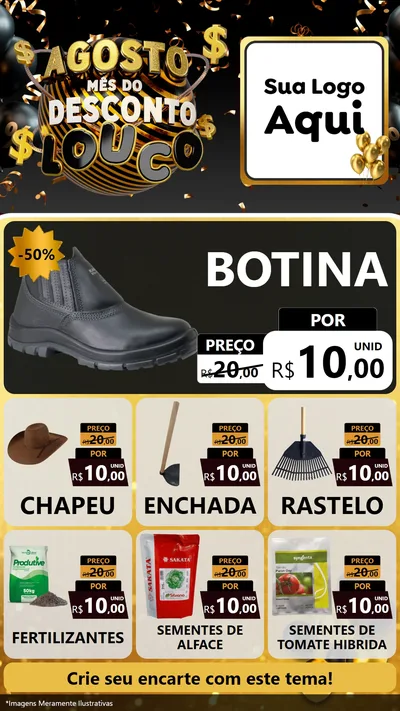 Modelo de Rede Social para Stories com o tema Agosto Mês do Desconto Louco para Agropecuária