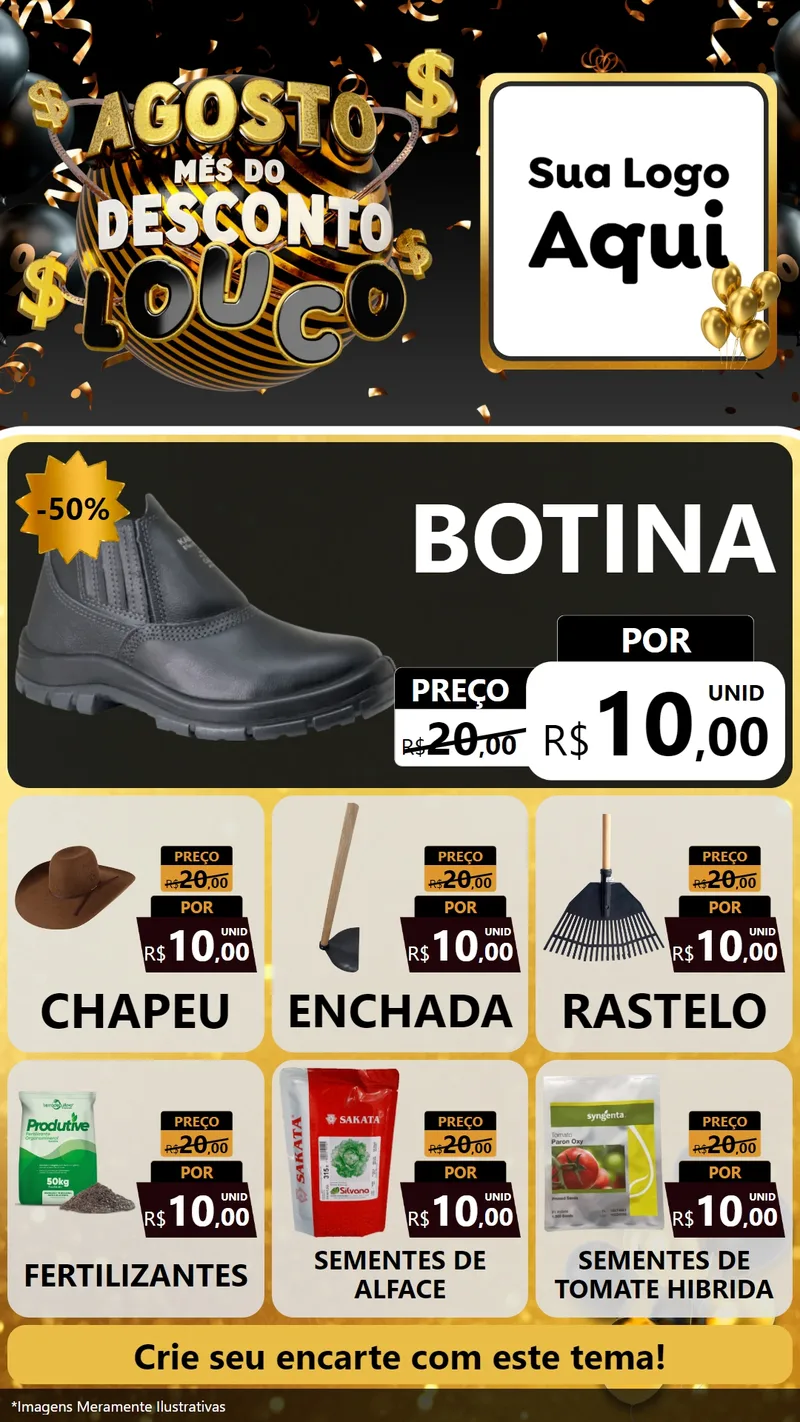 Modelo de Rede Social para Stories com o tema Agosto Mês do Desconto Louco para Agropecuária