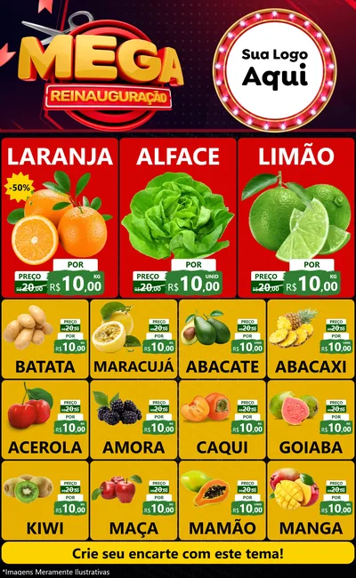Modelo de Encarte para Encarte Grande com o tema Mega Reinauguração para Hortifrúti