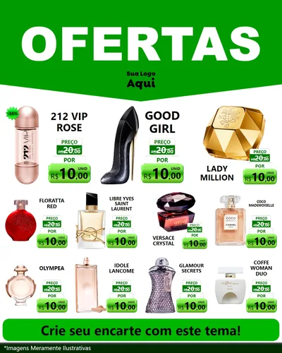 Modelo de Rede Social para Feed Instagram com o tema Ofertas Verde Cartaz para Perfumes