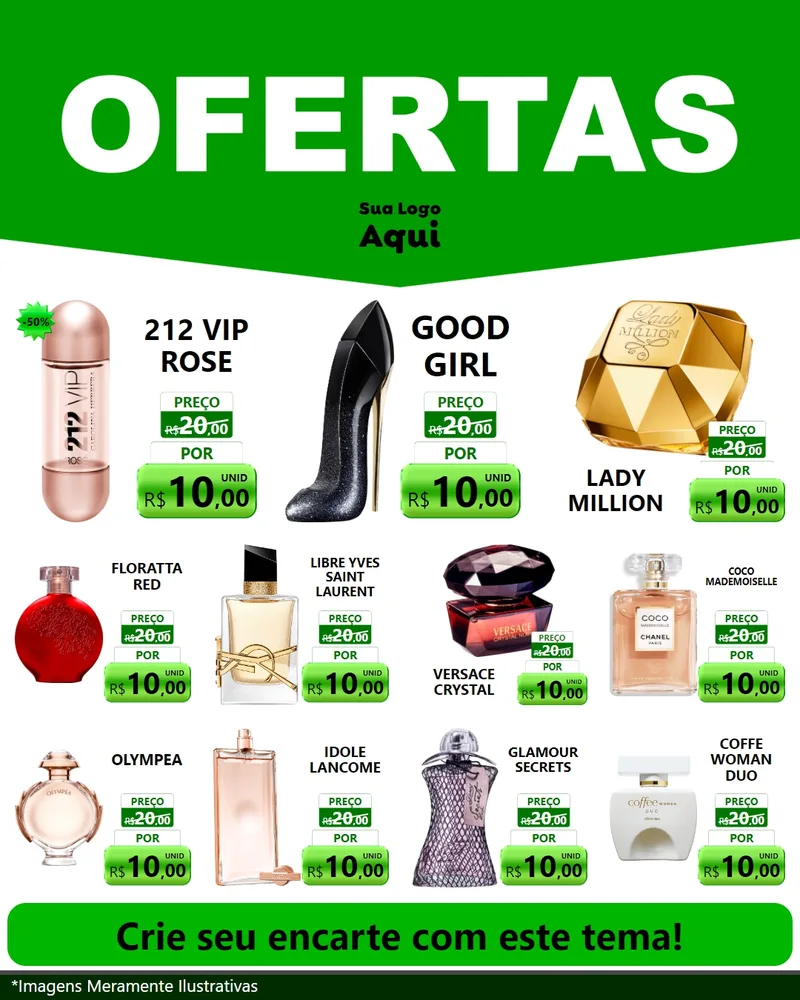 Modelo de Rede Social para Feed Instagram com o tema Ofertas Verde Cartaz para Perfumes