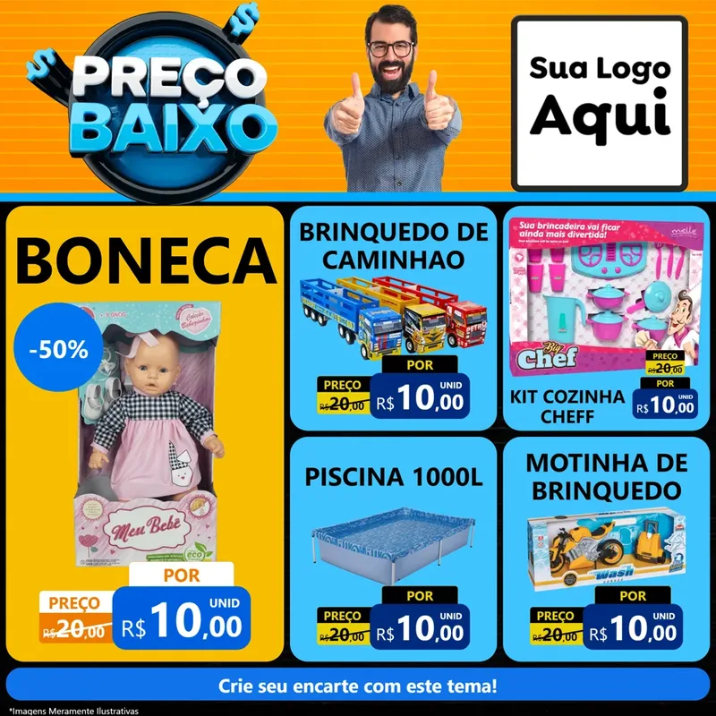Modelo de Rede Social para Feed Facebook com o tema Preço Baixo para Brinquedos