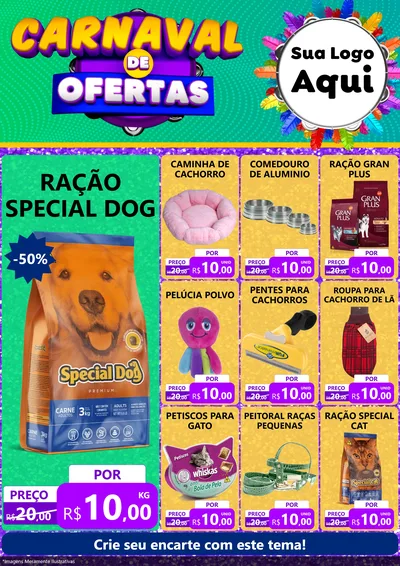 Modelo de Encarte para Encarte A4 Vertical com o tema Carnaval de Ofertas para Pet Shop