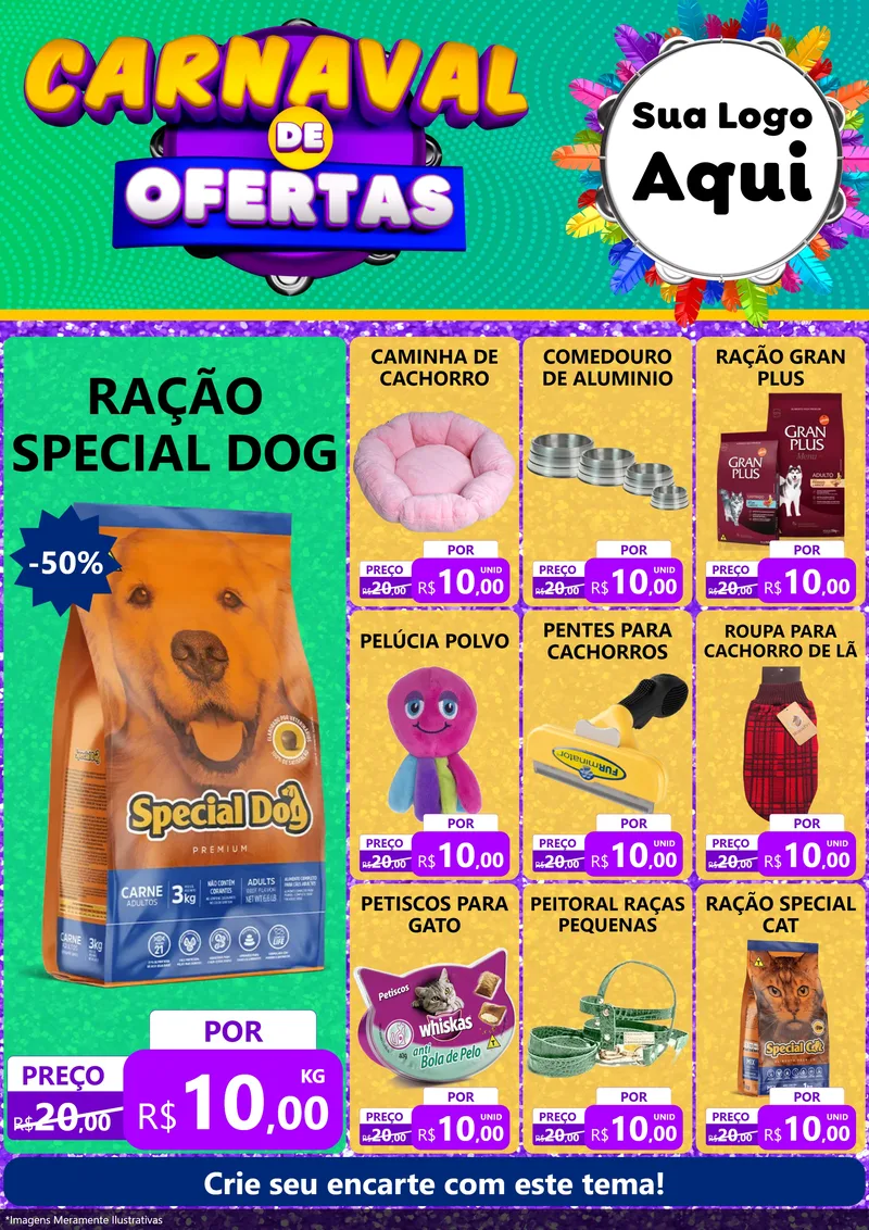 Modelo de Encarte para Encarte A4 Vertical com o tema Carnaval de Ofertas para Pet Shop