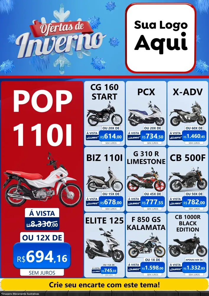 Modelo de Encarte para Encarte A4 Vertical com o tema Ofertas de Inverno para Concessionaria de Motos
