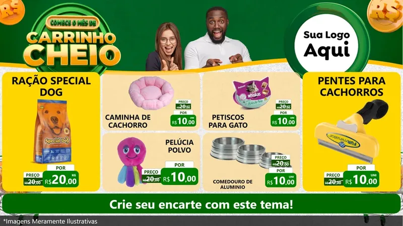 Modelo de TV para TV Horizontal com o tema Carrinho Cheio para Pet Shop