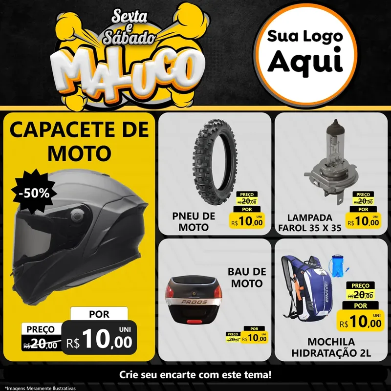 Modelo de Rede Social para Feed Facebook com o tema Sexta e Sábado Maluco para Moto peças