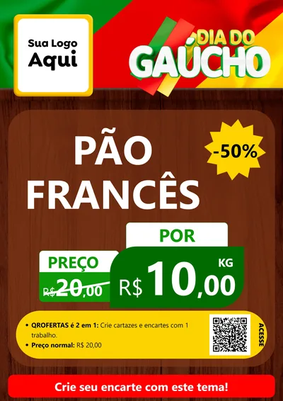 Modelo de Cartaz para Cartaz A4 Vertical com o tema Dia do Gaúcho para Padaria