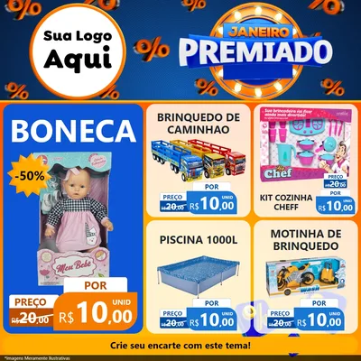 Modelo de Rede Social para Feed Facebook com o tema Janeiro Premiado para Brinquedos