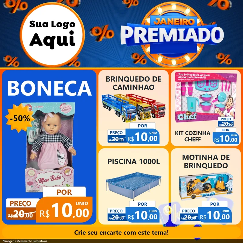 Modelo de Rede Social para Feed Facebook com o tema Janeiro Premiado para Brinquedos