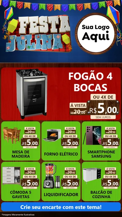 Modelo de Rede Social para Stories com o tema Festa Julina para Móveis e Eletro