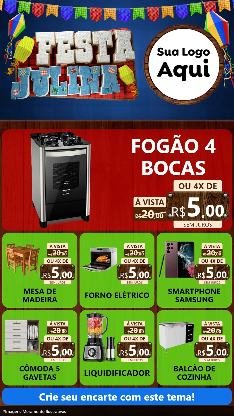Modelo de Rede Social para Stories com o tema Festa Julina para Móveis e Eletro