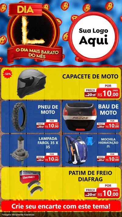 Modelo de TV para TV Vertical com o tema Dia L - O Dia Mais Barato Do Mês para Moto peças